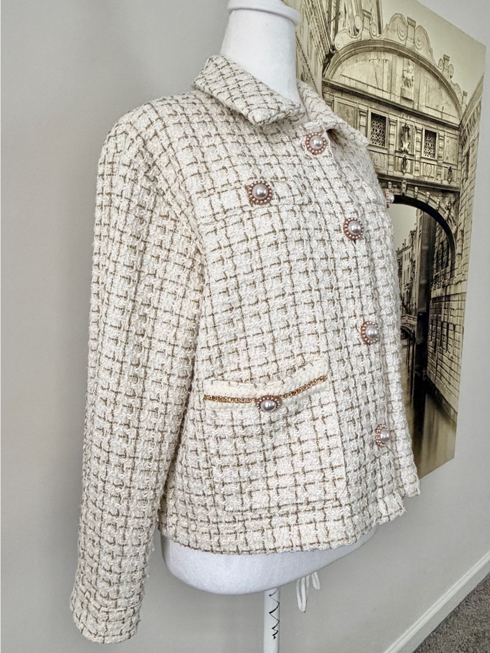 Preloved Simply Southern Cream Tweed Jacket with Pearl Buttons - Picture 3 of 10